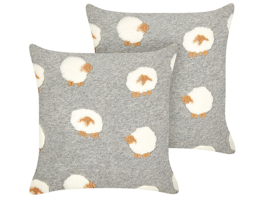 Dekokissen 2er Set EINADIA 45 x 45 cm Grau Tiermuster