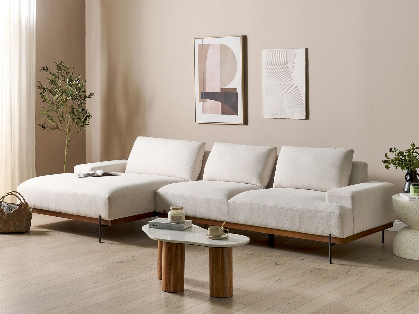 3-Sitzer Ecksofa hellbeige rechtsseitig MARIFERD