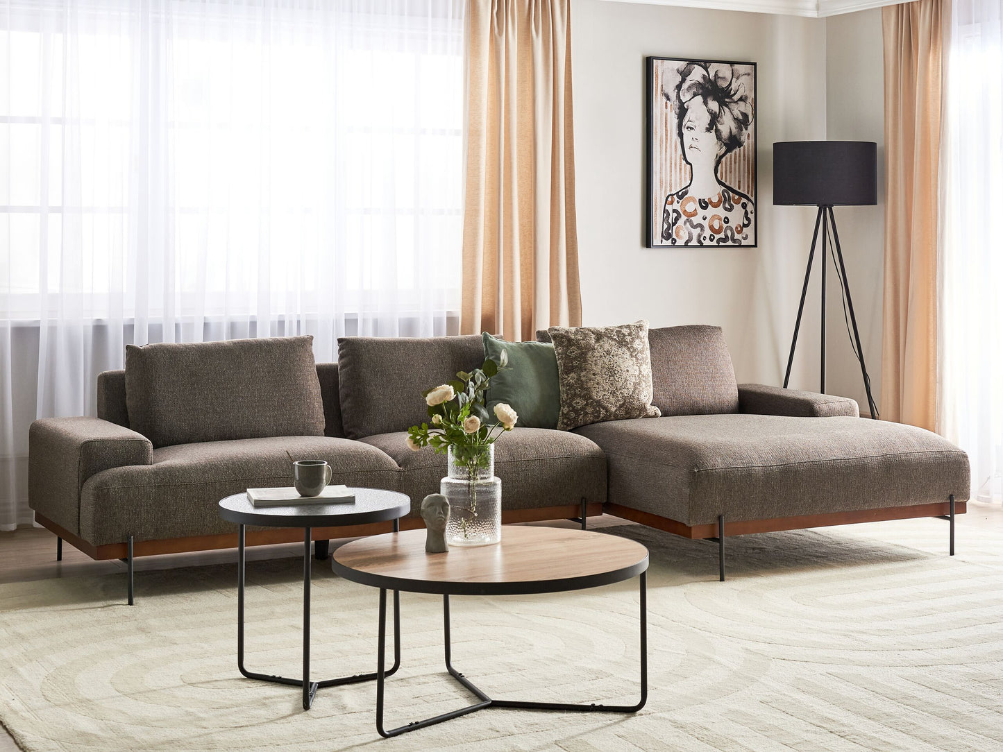 3-Sitzer Ecksofa braun linksseitig MARIFERD