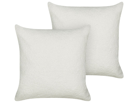 Dekokissen 2er Set LEUZEA Bouclé 45 x 45 cm Cremeweiss Ohne Muster