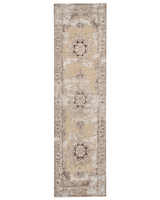 Teppich Baumwolle beige-braun 80 x 300 cm orientalisches Muster Kurzflor ALMUS