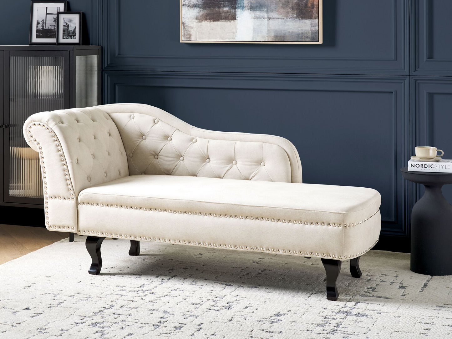 Chaiselongue Samtstoff hellbeige linksseitig NIMES