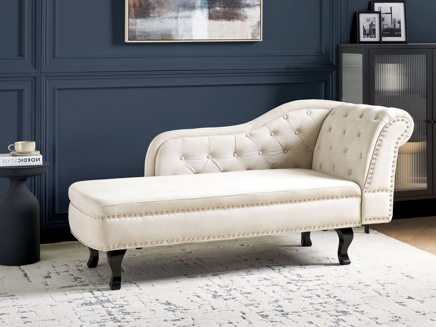 Chaiselongue Samtstoff hellbeige rechtsseitig NIMES