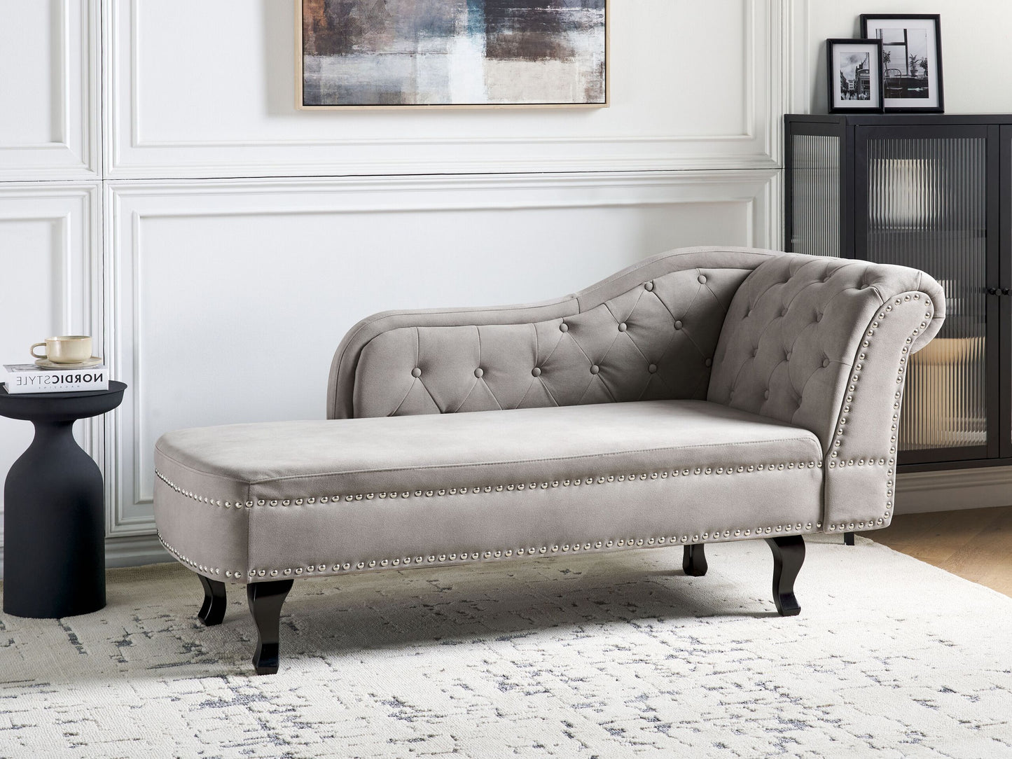 Chaiselongue Samtstoff taupe rechtsseitig NIMES