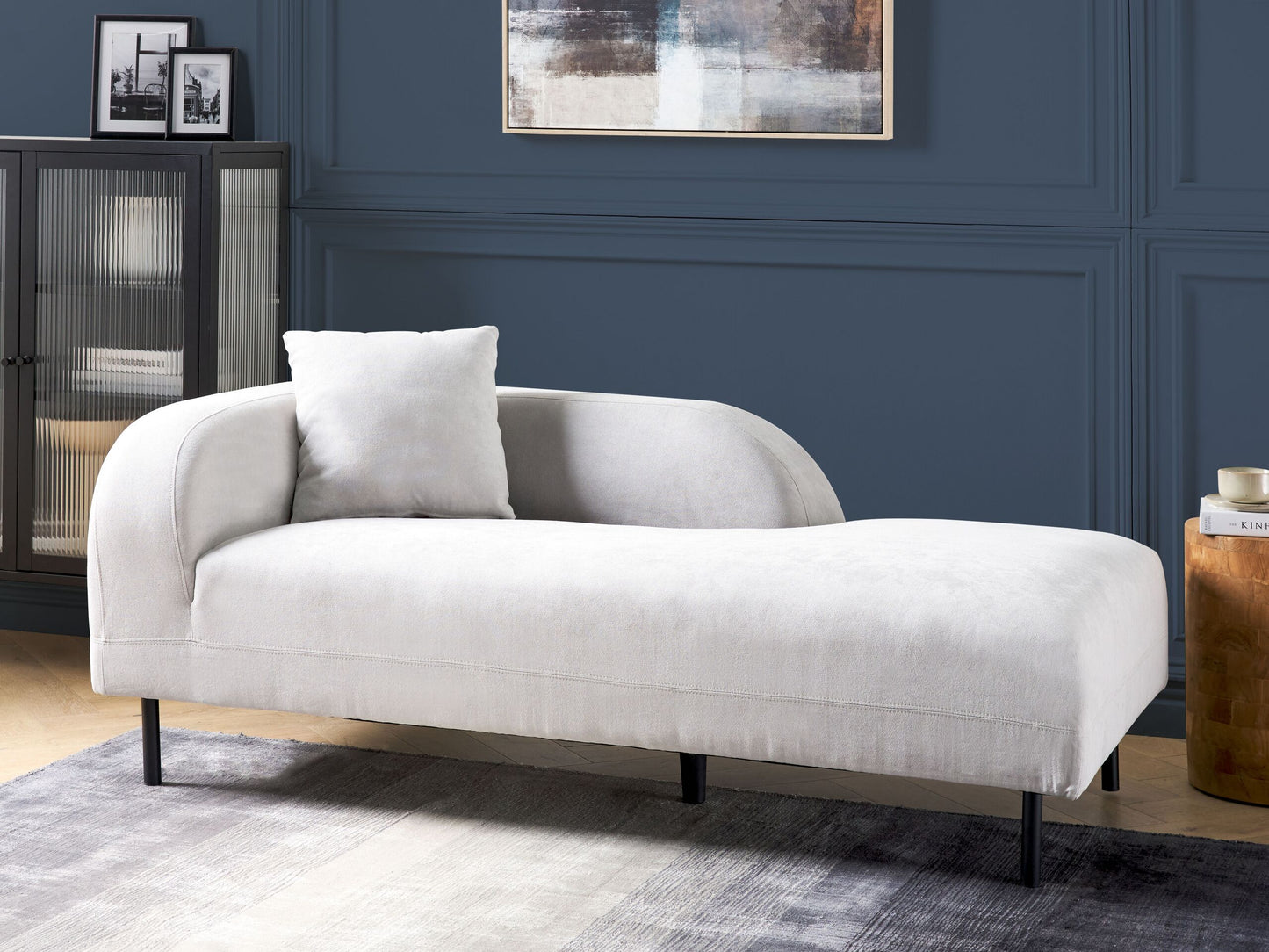 Chaiselongue Leinen hellgrau linksseitig LE CRAU