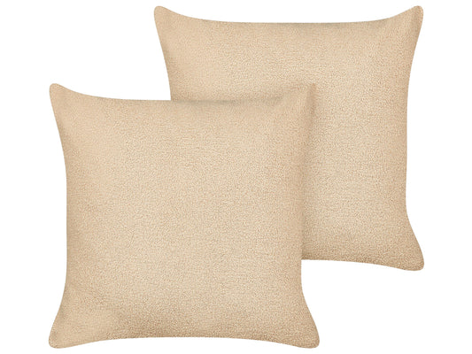 Dekokissen 2er Set LEUZEA Bouclé 60 x 60 cm Sandbeige Ohne Muster