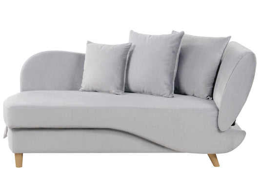 Chaiselongue Samtstoff hellgrau mit Bettkasten rechtsseitig MERI II