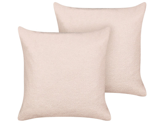 Dekokissen 2er Set LEUZEA Bouclé 60 x 60 cm Pastellrosa Ohne Muster