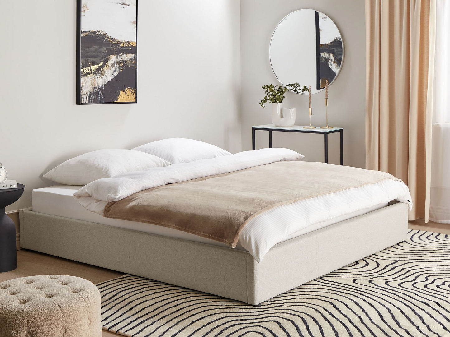 Bett mit Stauraum Stoff DINAN 180 x 200 cm Hellbeige