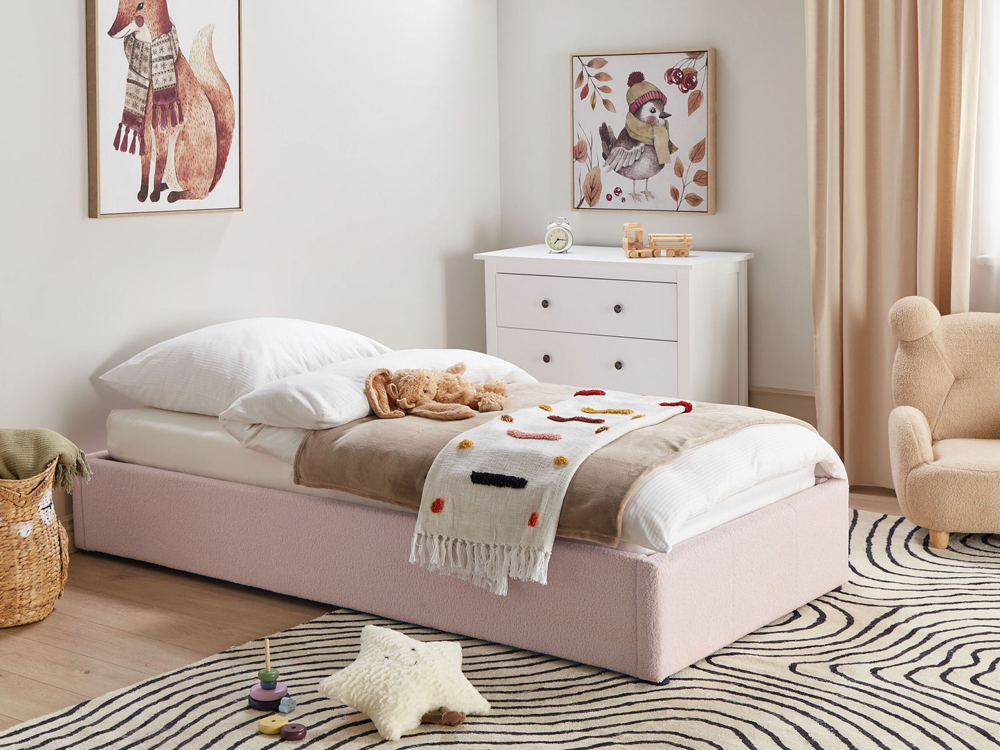 Bett mit Stauraum Bouclé DINAN 90 x 200 cm Pastellrosa