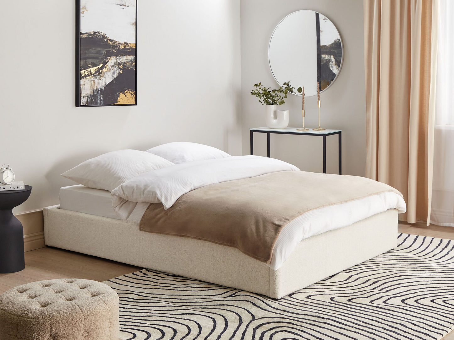 Bett mit Stauraum Bouclé DINAN 140 x 200 cm Cremeweiss