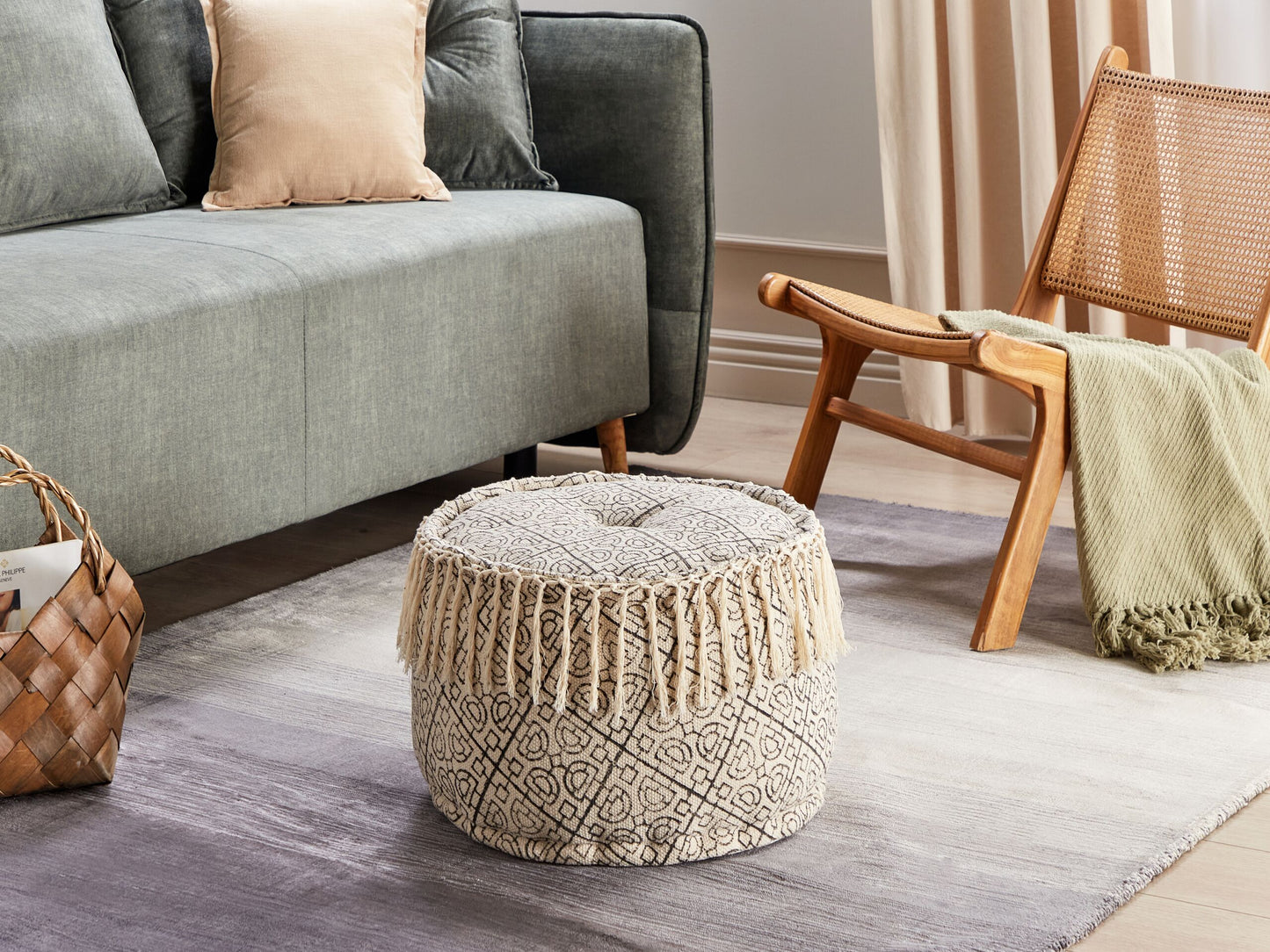 Pouf Baumwolle Beige und Schwarz  50 x 30 cm SONATI