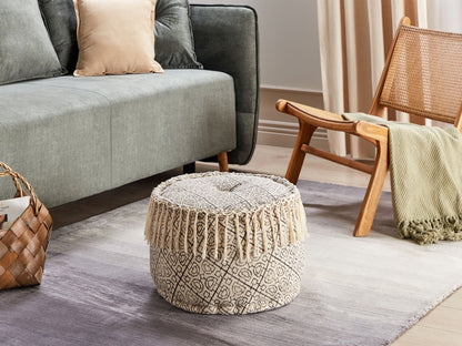 Pouf Baumwolle Beige und Schwarz  50 x 30 cm SONATI