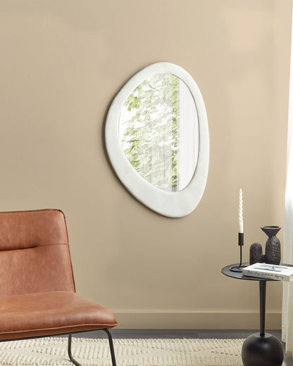 Wandspiegel AUDES 60 cm 90 cm Samtstoff Cremeweiss