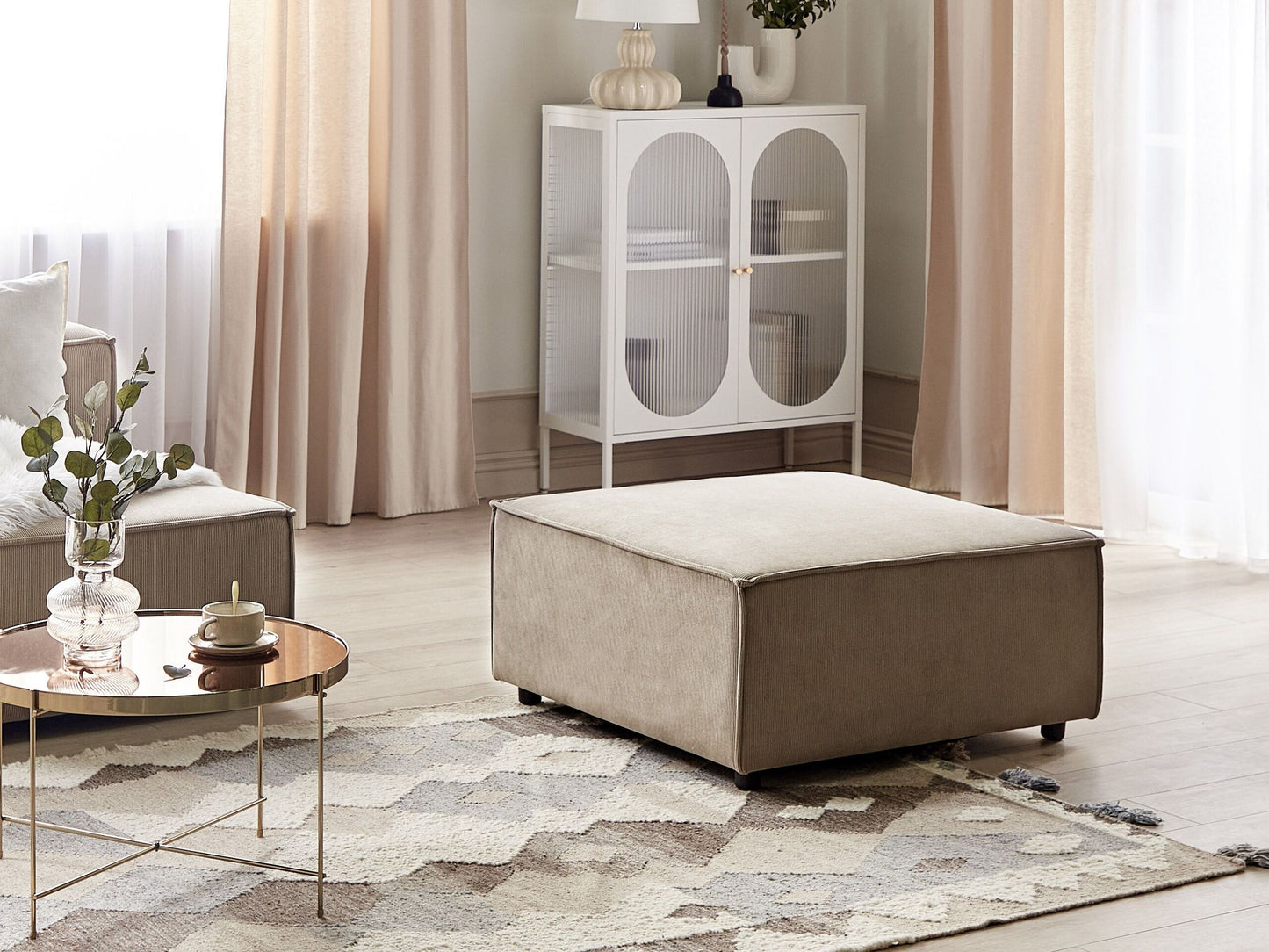 Ottomane Cord braun quadratisch 88 x 88 cm APRICA