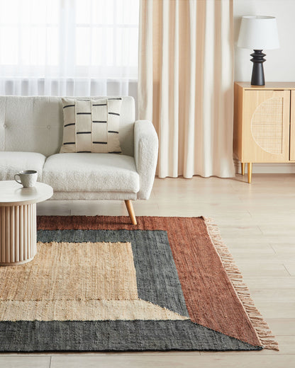 Teppich Jute mehrfarbig 200 x 300 cm geometrisches Muster Kurzflor ORTAKOY