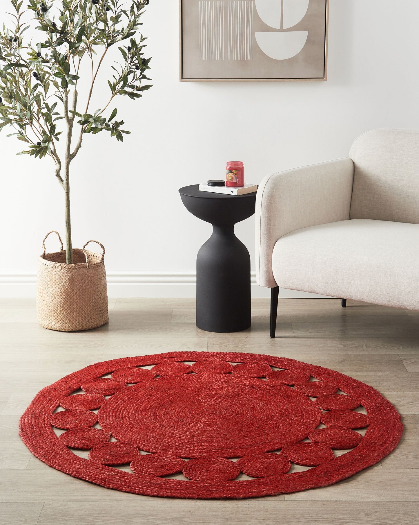 Teppich Jute rot ø 120 cm Kurzflor KOYUNLU
