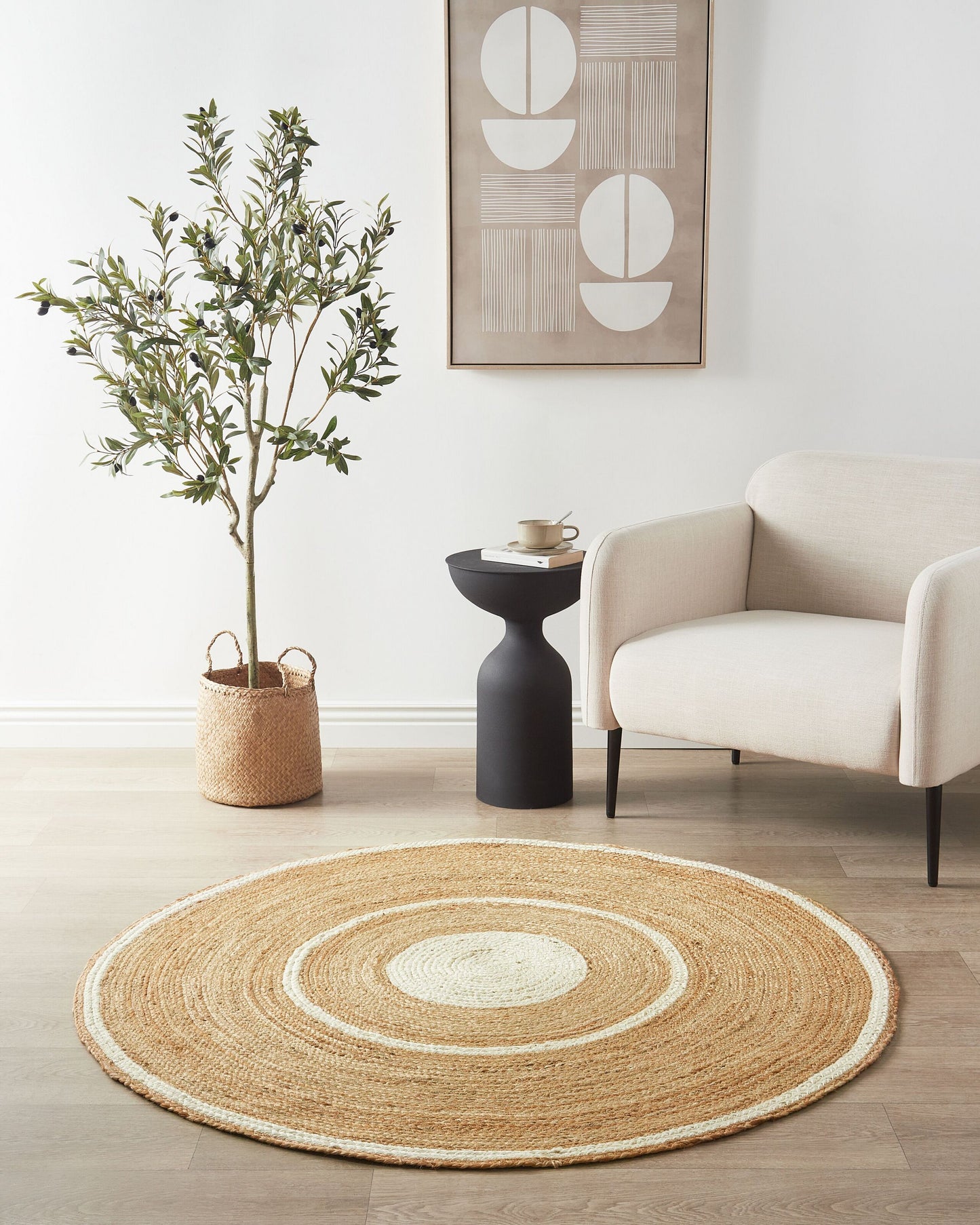 Teppich Jute beige / cremeweiss ø 140 cm Kurzflor HALFELI