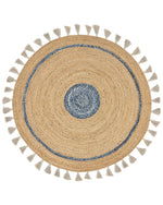 Teppich Jute beige / blau ø 140 cm mit Quasten Kurzflor OBAKOY