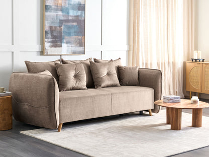 2-Sitzer Schlafsofa Samtstoff hellbraun mit Stauraum VALLANES
