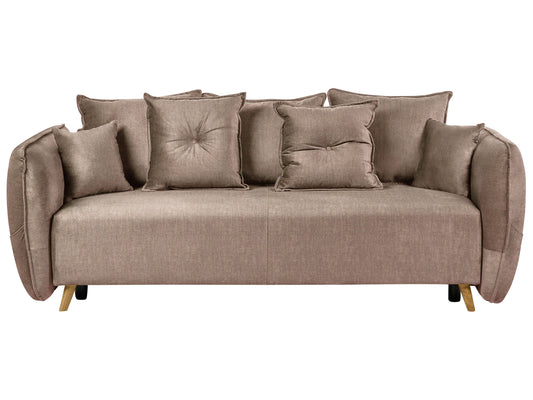 2-Sitzer Schlafsofa Samtstoff hellbraun mit Stauraum VALLANES