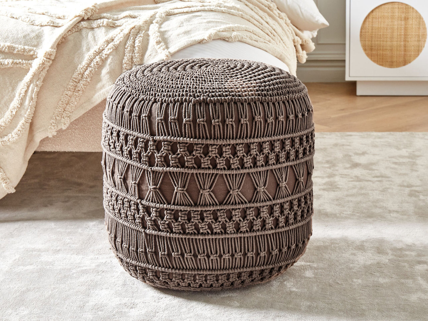 Pouf Makramee Baumwolle braun ⌀ 45 cm THAKOT