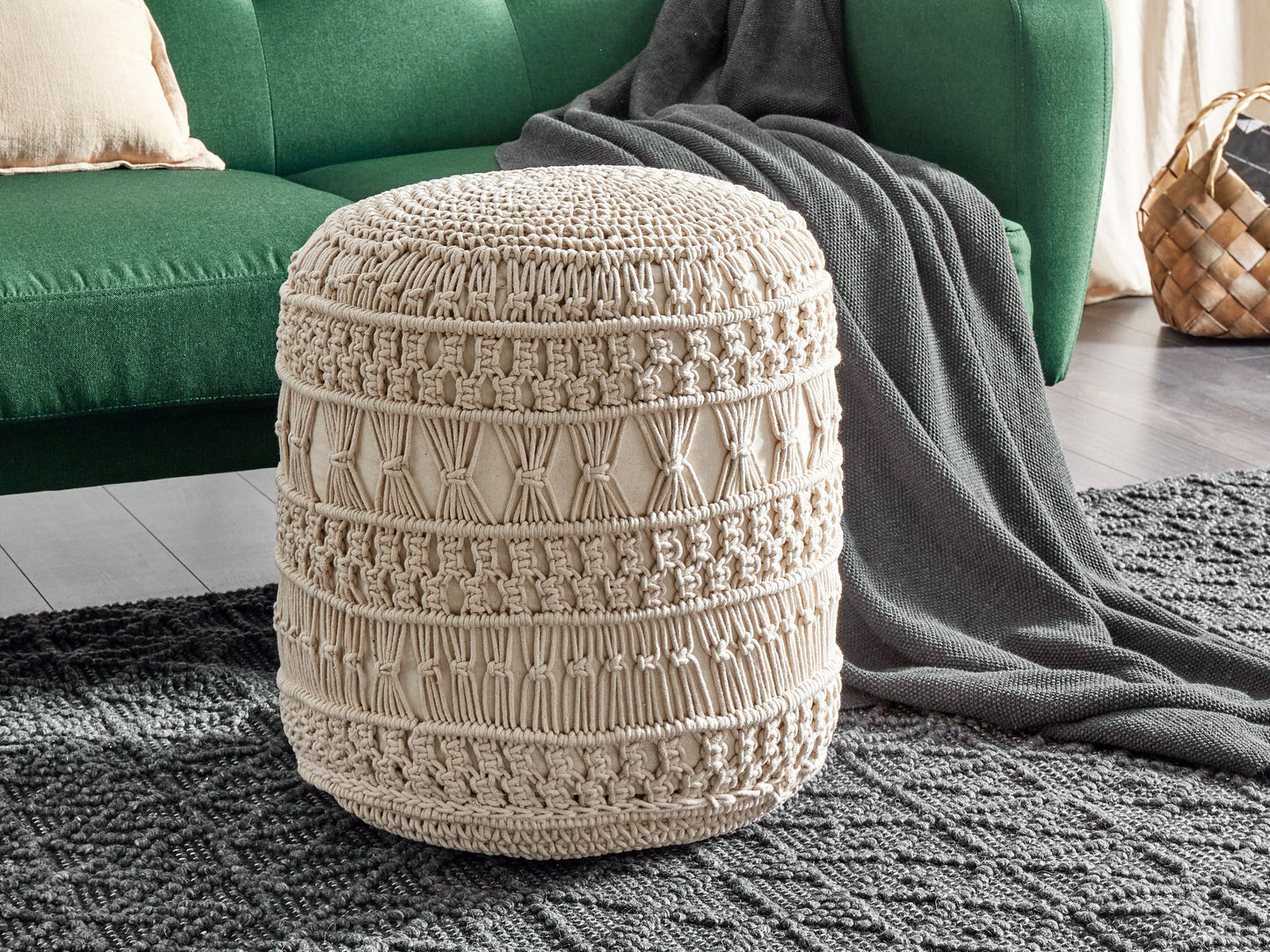Pouf Makramee Baumwolle beige ⌀ 45 cm THAKOT