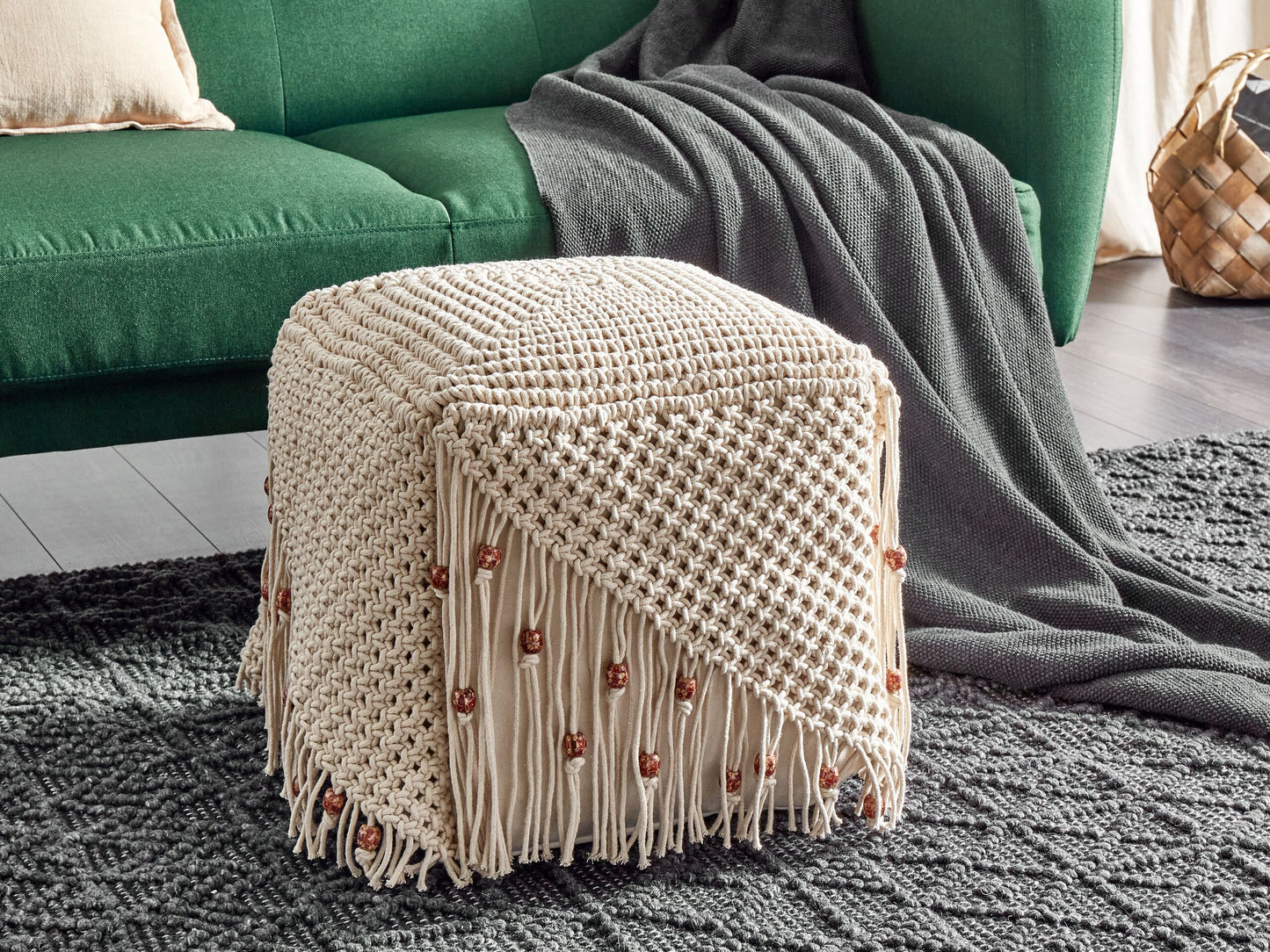 Pouf Makramee Baumwolle beige 40 x 40 x 40 cm DANDAI