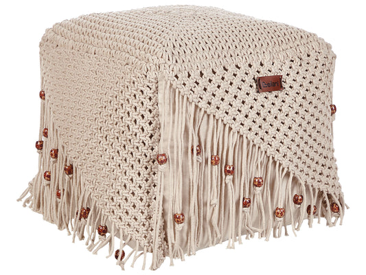 Pouf Makramee Baumwolle beige 40 x 40 x 40 cm DANDAI