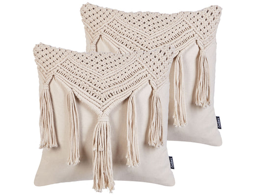 Dekokissen 2er Set BEDADI Baumwolle 45 x 45 cm Hellbeige Geometrisches Muster