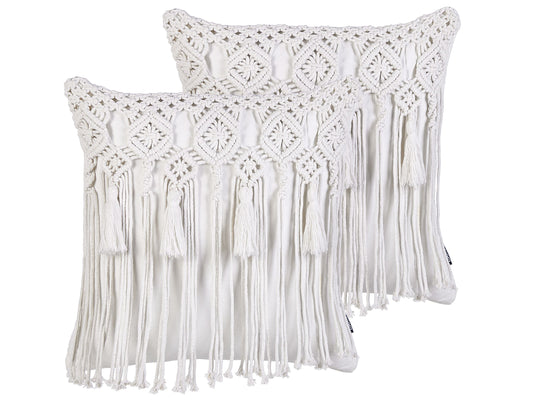 Dekokissen 2er Set BAMIAN Baumwolle 45 x 45 cm Cremeweiss Geometrisches Muster