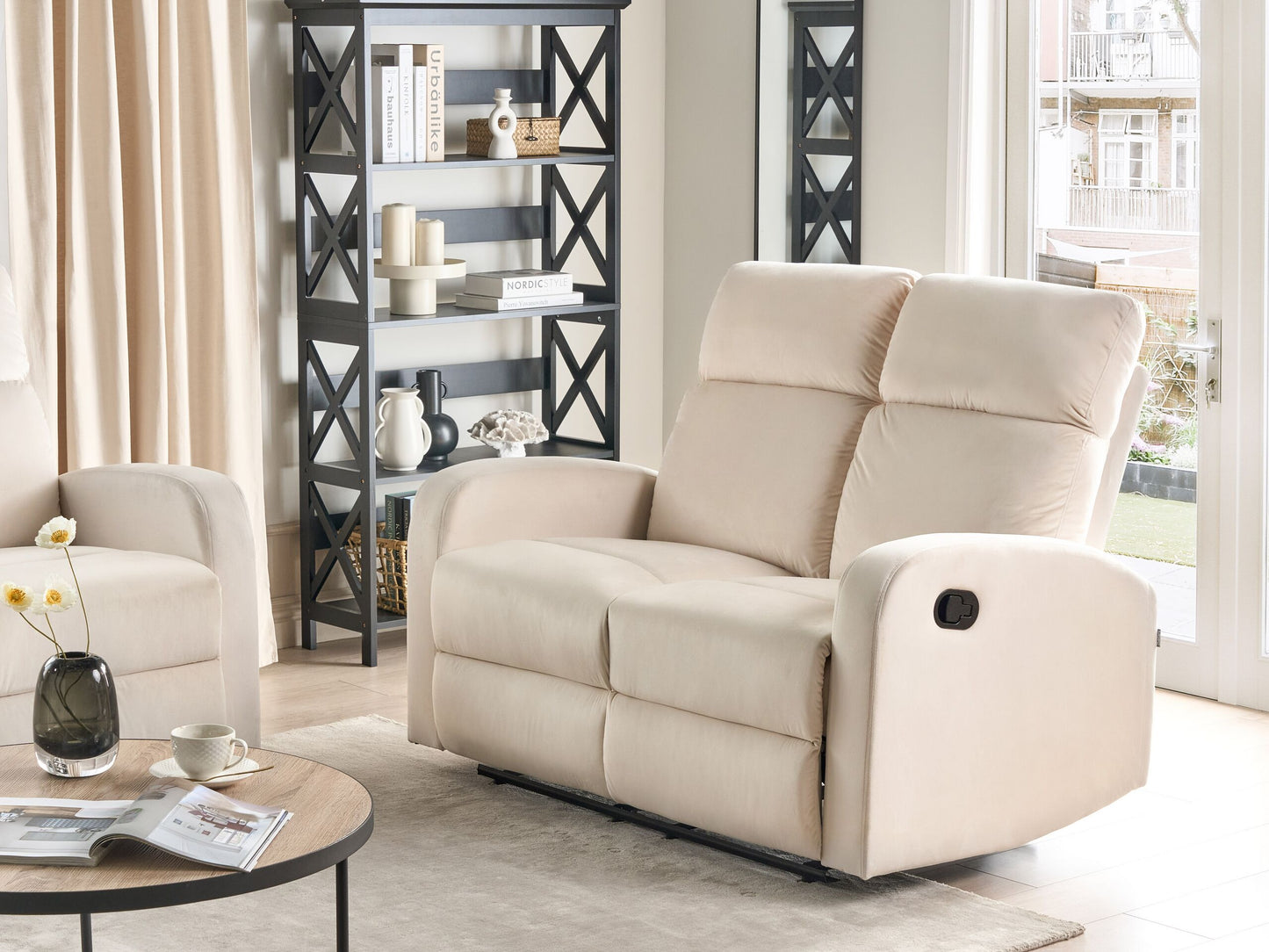 2-Sitzer Sofa Samtstoff creme manuell verstellbar VERDAL