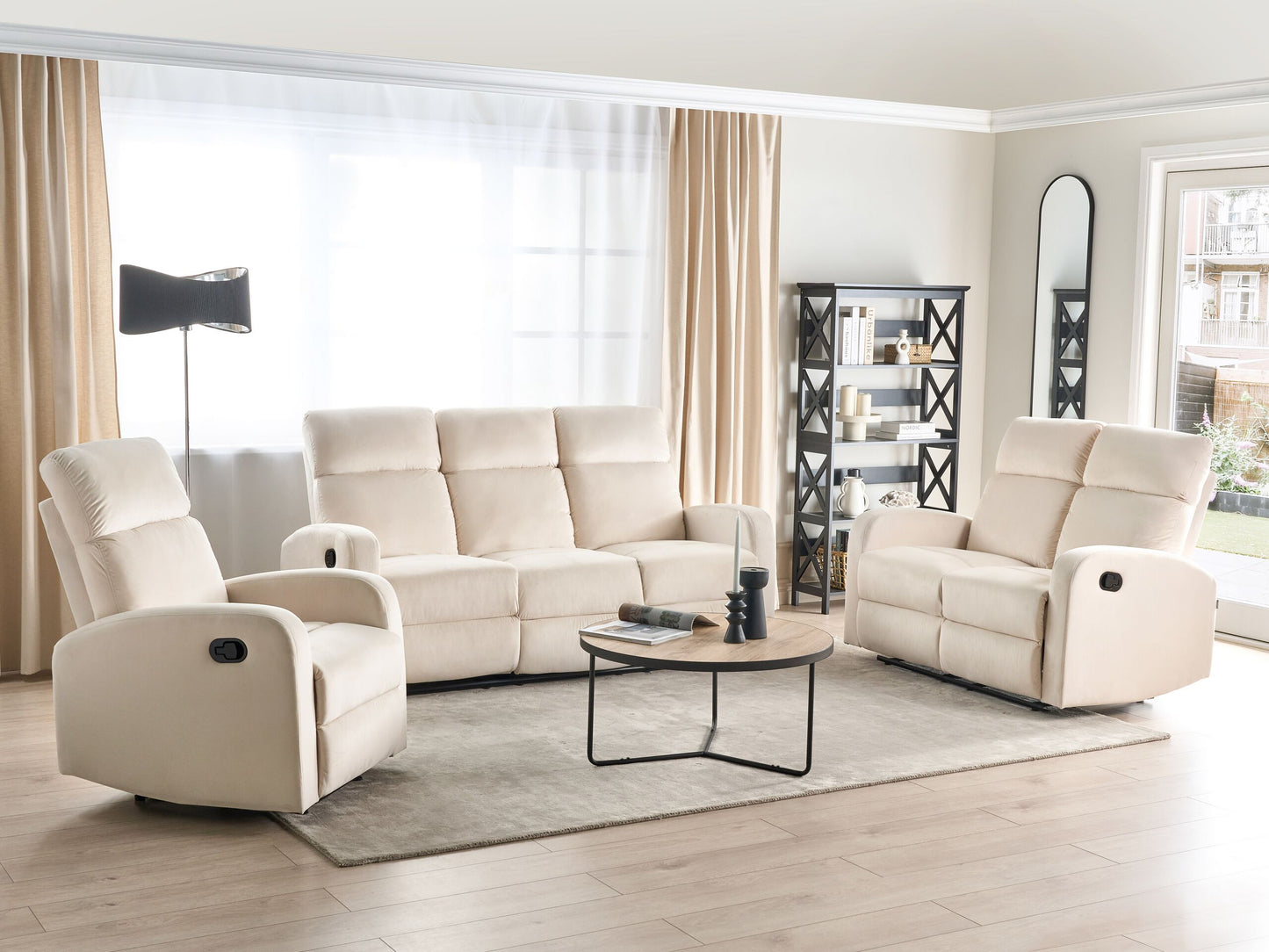 Sofa Set Samtstoff creme 6-Sitzer manuell verstellbar VERDAL