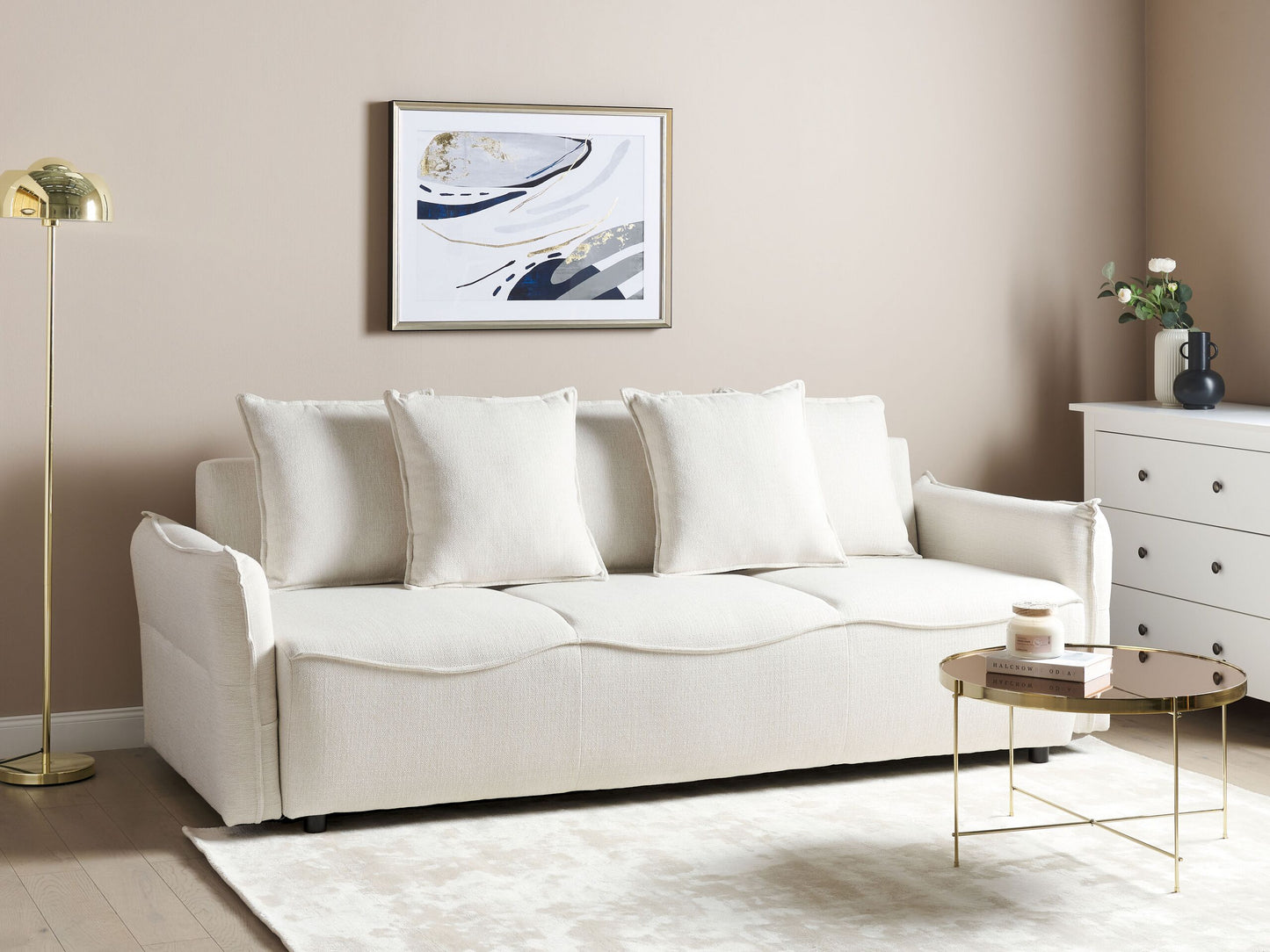 3-Sitzer Schlafsofa cremeweiss mit Stauraum KRAMA