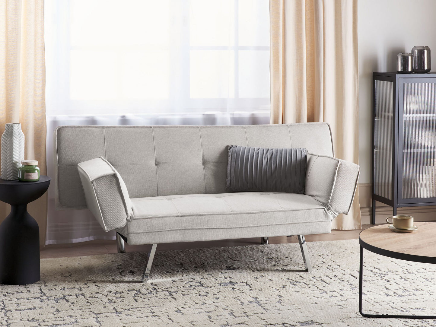 3-Sitzer Schlafsofa Leinenoptik beige / silber BRISTOL