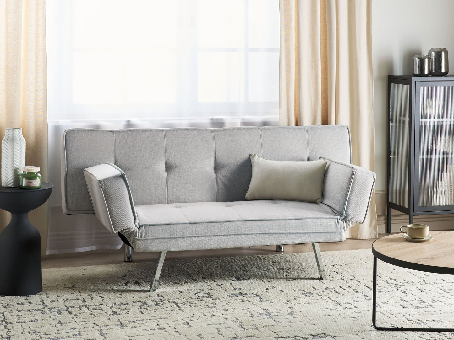 3-Sitzer Schlafsofa Leinenoptik hellgrau / silber BRISTOL