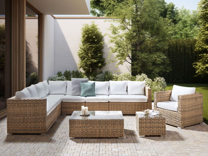 Lounge Set mit Tisch 8-Sitzer XXL rechtsseitig modular Polyrattan Hellbraun