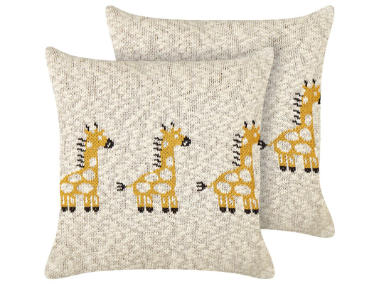 Kinder Dekokissen Giraffenmotiv Baumwolle beige 45 x 45 cm 2er Set CHILARI