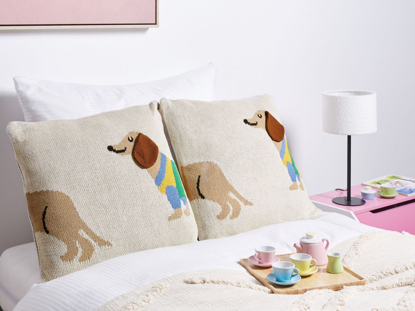 Dekokissen Dackelmotiv Baumwolle beige 45 x 45 cm 2er Set BATTAL