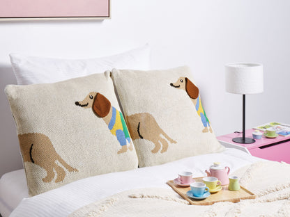 Dekokissen Dackelmotiv Baumwolle beige 45 x 45 cm 2er Set BATTAL