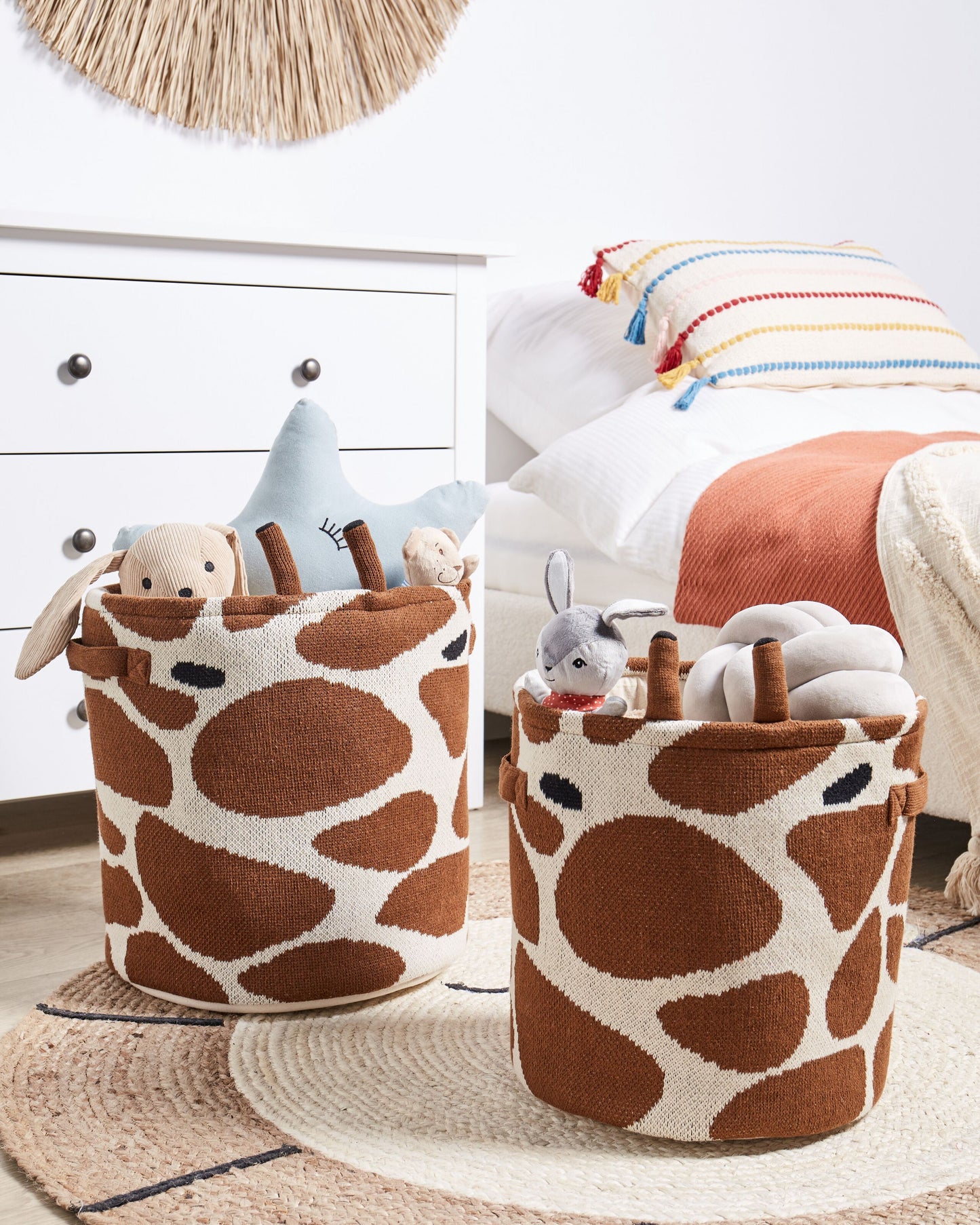 Textilkorb Baumwolle beige / braun Giraffenmotiv 2er Set POMANG