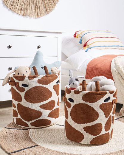 Textilkorb Baumwolle beige / braun Giraffenmotiv 2er Set POMANG