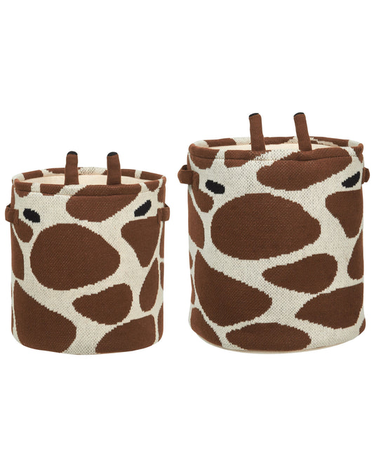 Textilkorb Baumwolle beige / braun Giraffenmotiv 2er Set POMANG
