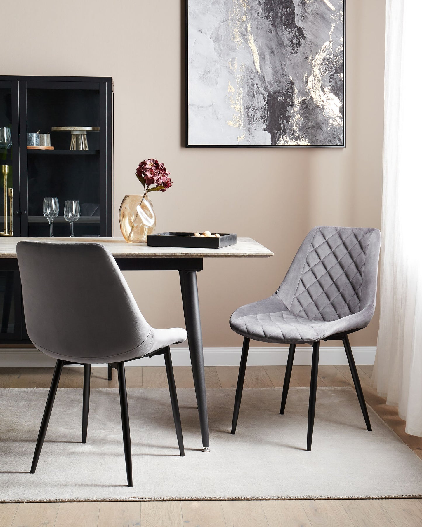 Esszimmerstuhl 2er Set MARIBEL Samtstoff Grau