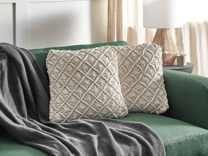Dekokissen 2er Set KIZKALESI Baumwolle 45 x 45 cm Hellbeige Geometrisches Muster