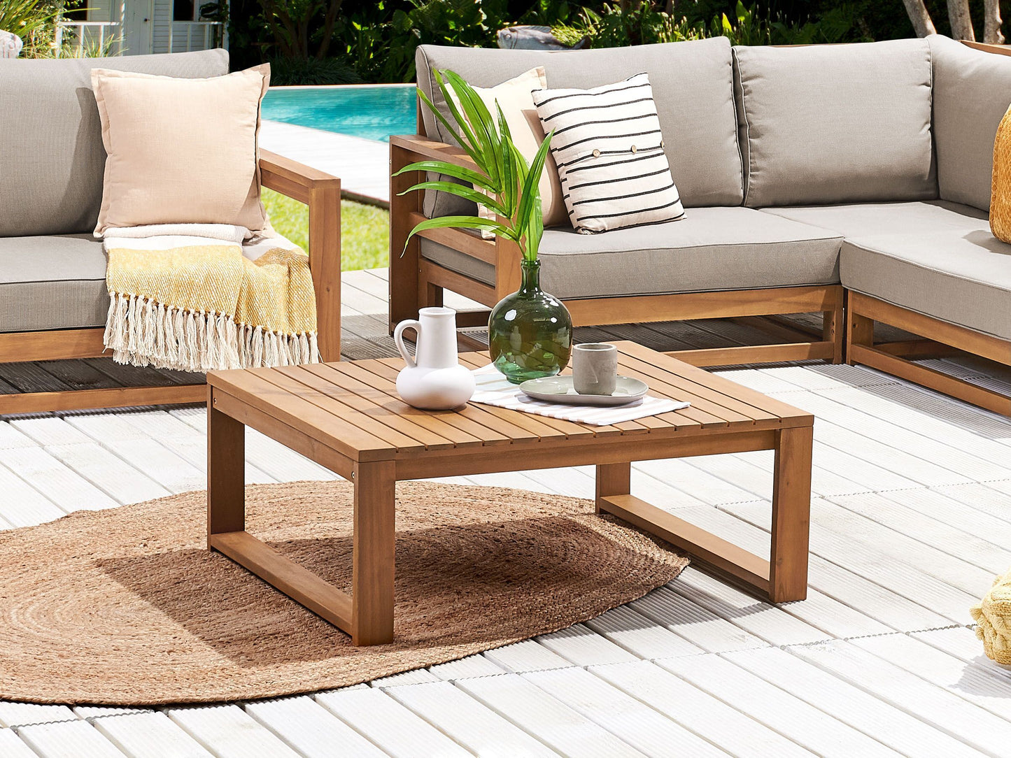 Outdoor Couchtisch TIMOR 90 cm 75 cm zertifiziertes Akazienholz Hellbraun
