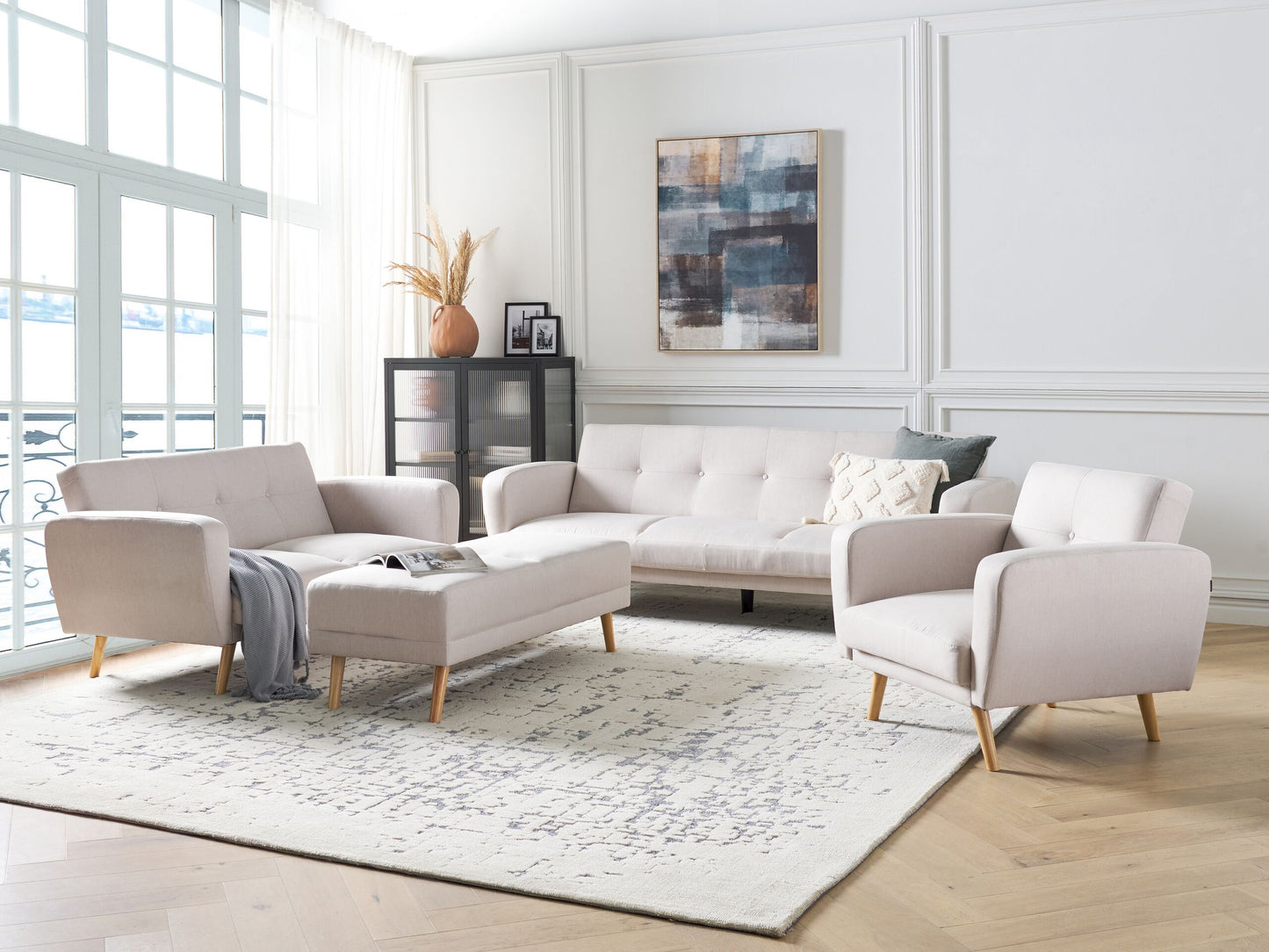 6-Sitzer Sofa Set hellbeige verstellbar mit Ottomane FLORLI