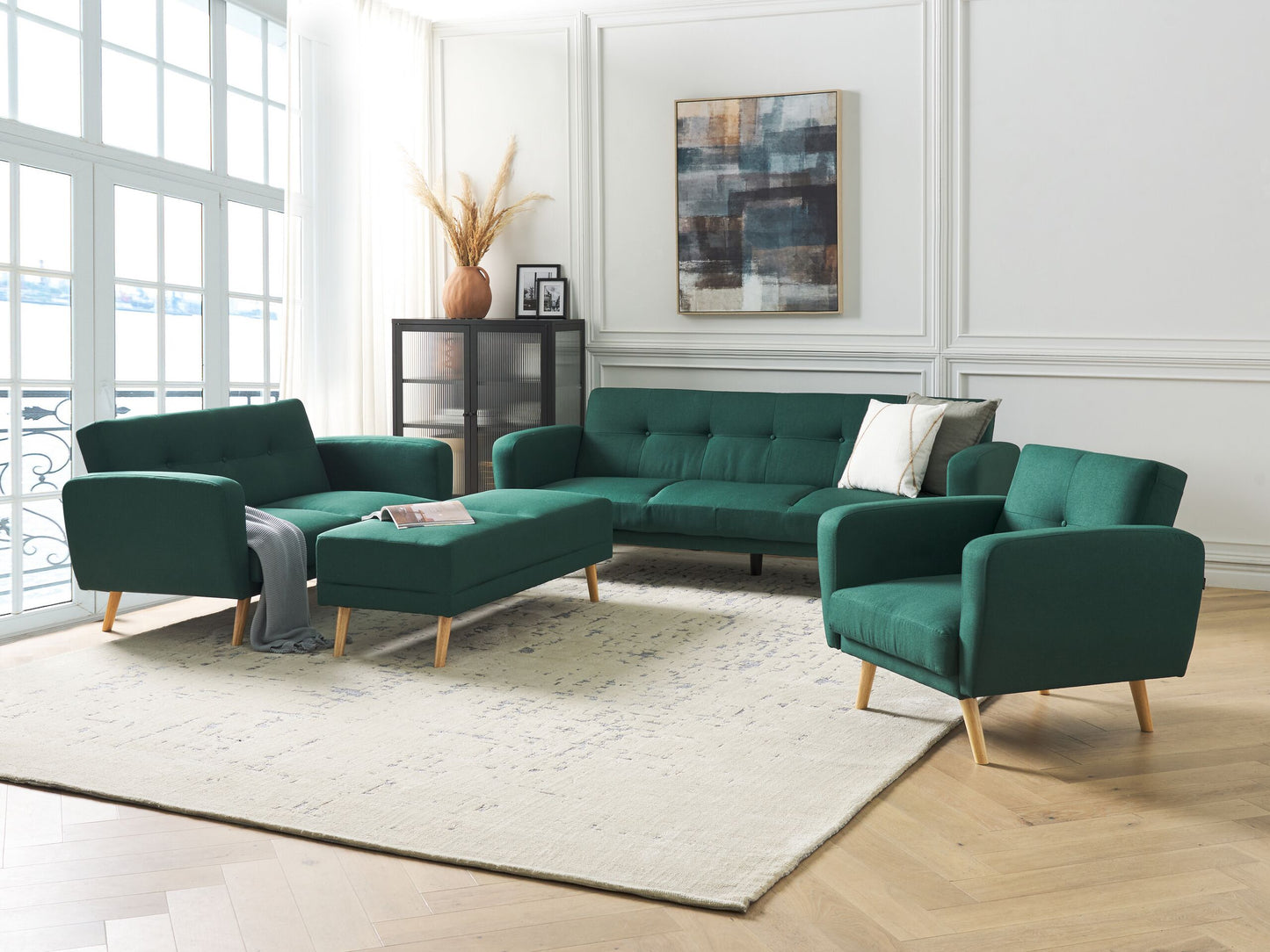 6-Sitzer Sofa Set dunkelgrün verstellbar mit Ottomane FLORLI