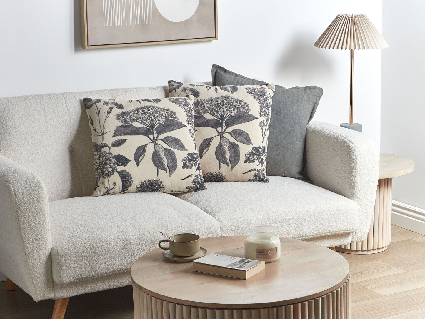 Dekokissen 2er Set ROSEMARY Baumwolle 45 x 45 cm Grau Blumenmuster