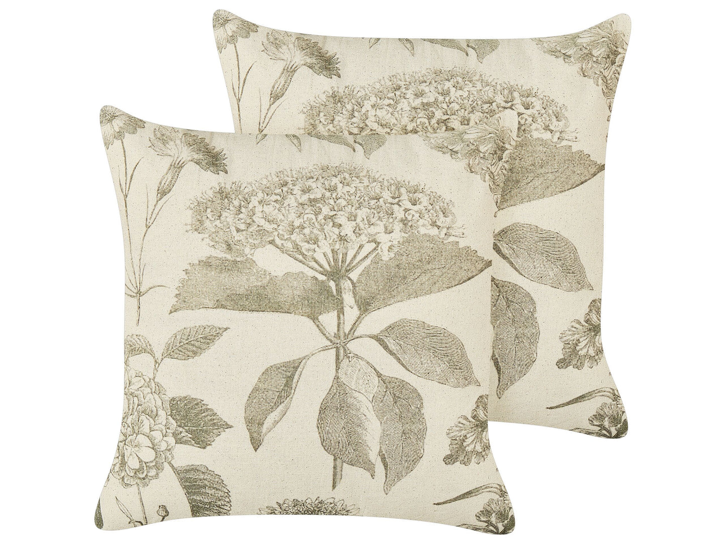 Dekokissen 2er Set ROSEMARY Baumwolle 45 x 45 cm Olivgrün Blumenmuster